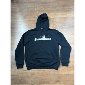 Steamboat Ski Resort Colorado Hoodie Mens Medium Black Logo Pullover Sweatshirt